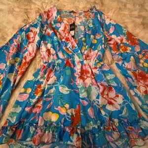 Fashion Nova Floral Blue Romper